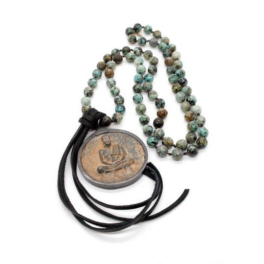 Buddha-halsband 80 - Stort Buddha-halsband i afrikansk turkos - Unikt exemplar - för wholesale av LIZOU