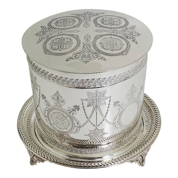 Corbell Silver - Wholesale Decorative Plate/Dish/Bowl - Biscuit Box Round Engraved English Silver Plate c.18750