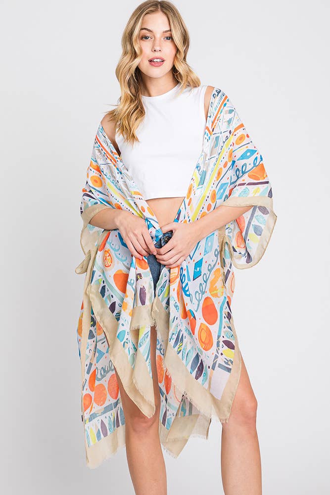 Hana - Wholesale Kimono - Women's - Watercolor Boho Geometric Print Summer Kimono1
