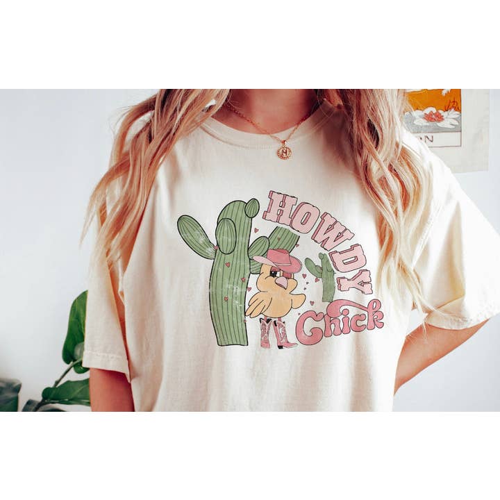 Howdy Chick on White T Shirt for wholesale by Cypress Slough Outfitters