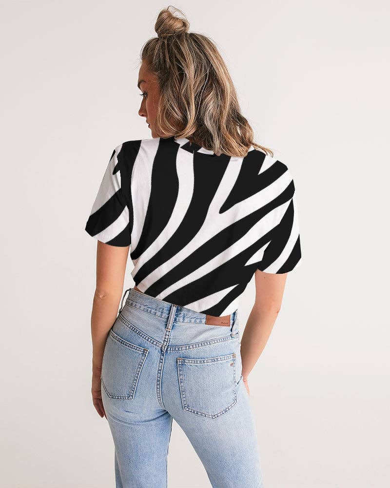 white base color Zebra  Women's Twist-Front Cropped Tee for wholesale on Faire1