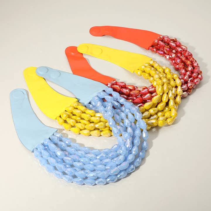 Sensibling Corp. - Wholesale Beaded/Pearl Necklace - Chunky Teardrop Bead Multi Faux Leather Magnetic Necklace