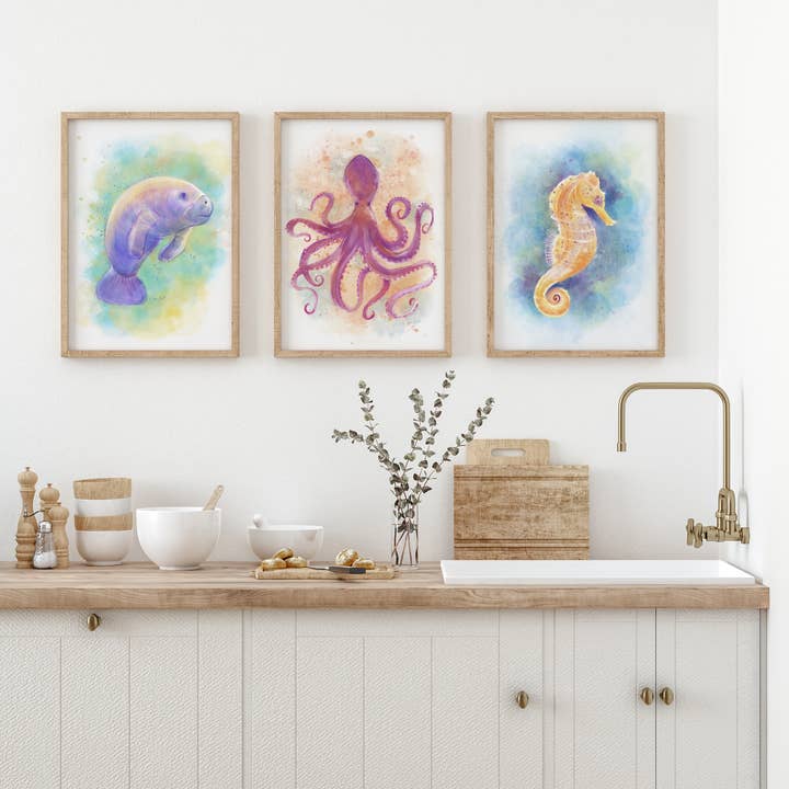 Dawn of Designs - Wholesale Art Print - Watercolor Octopus Art Print2