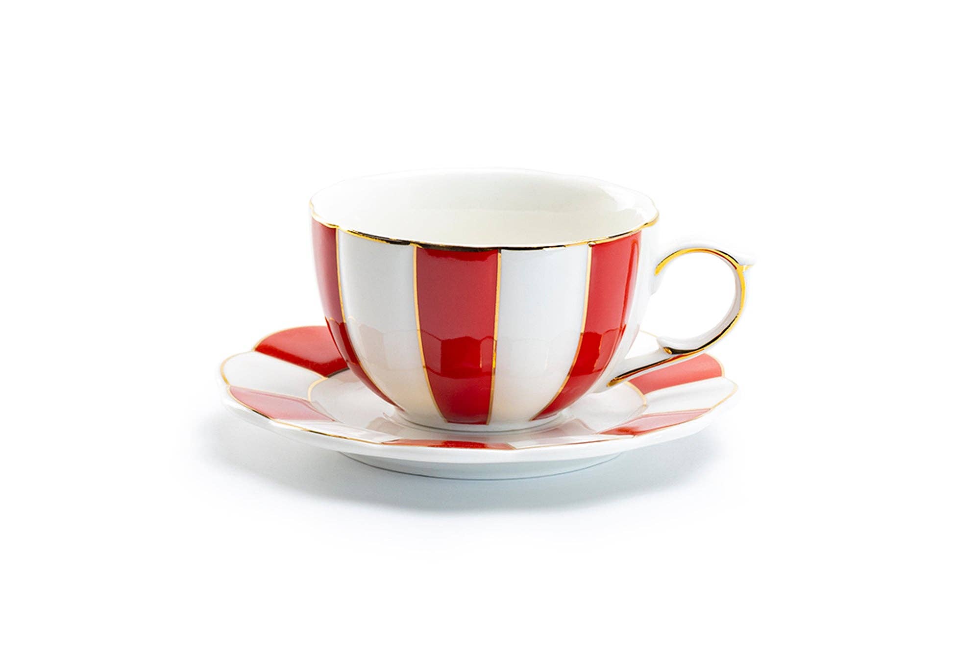 Grace Teaware - Wholesale Coffee/Tea Cup - Red and White 7oz Scallop Fine Porcelain Tea Cup and Saucer1