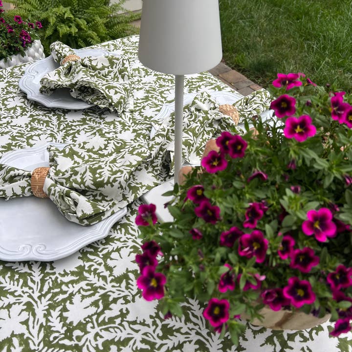 Christina Dickson Home - Wholesale Tablecloth - Pressed Florals Tablecloth in Olive