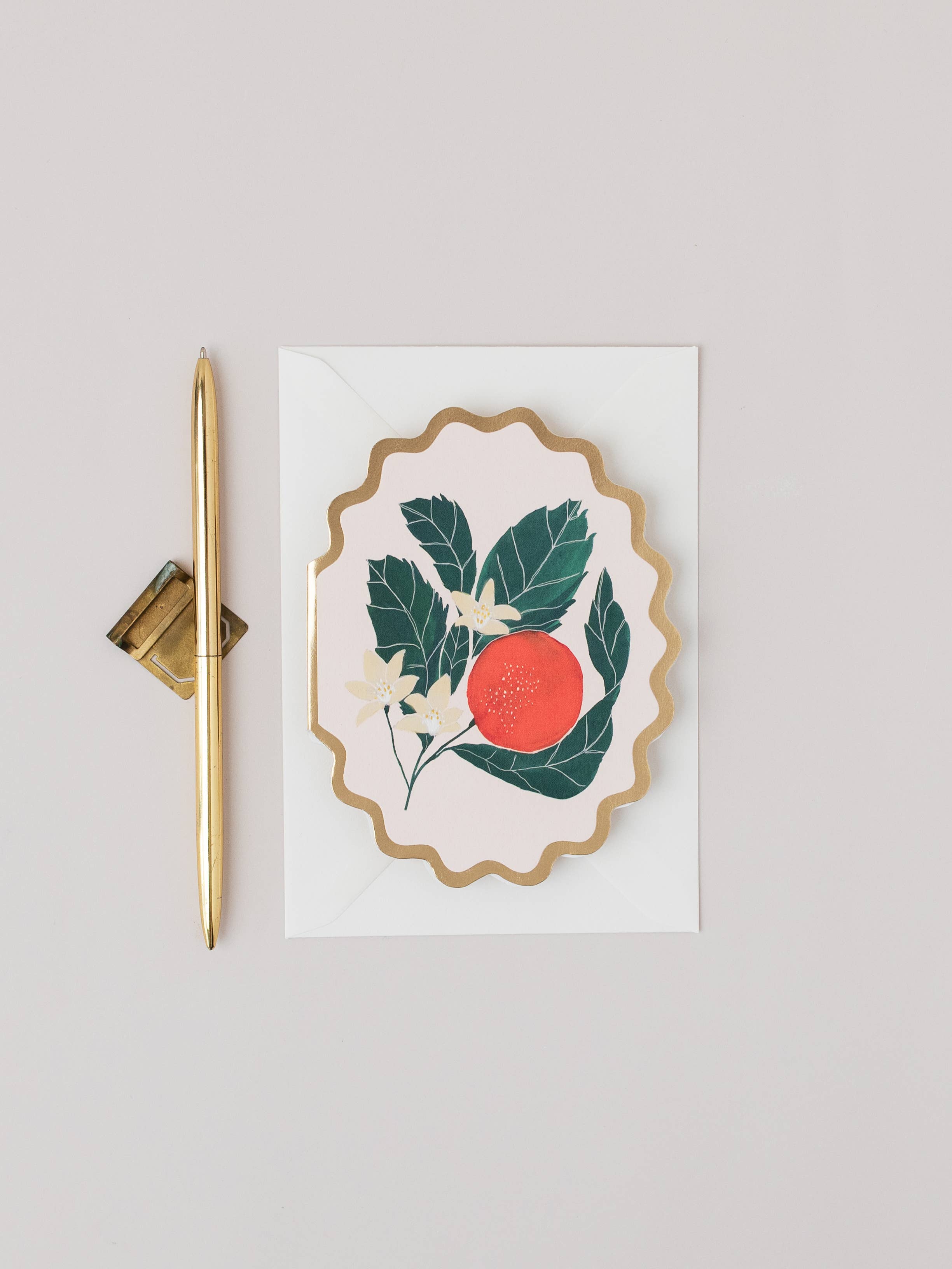 Katie Housley - Wholesale Everyday Greeting Card - ORANGE BOTANICAL FRUIT SCALLOP DIE CUT CARD0