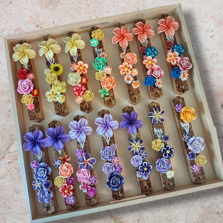 Eclectic Judaica - Wholesale Decorative Tabletop Object - Olive Wood Mezuzah with Flowers2