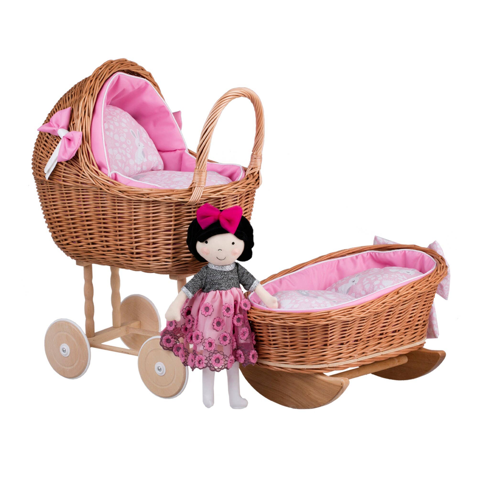 The Wicker Stories - Wholesale Doll Accessory Kit - Kids - High Wicker Pram And Cradle With Bedding0