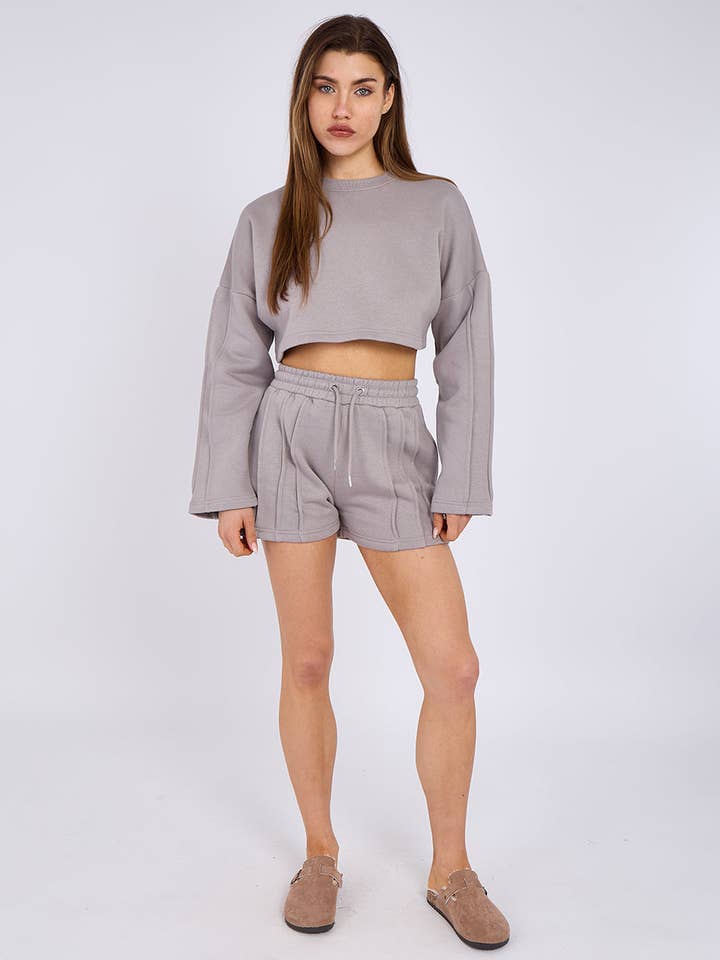 AX Labels - Wholesale Lounge Set - Women's - Seam Detail Oversized Crop Top & Shorts Fleece Co-ord34