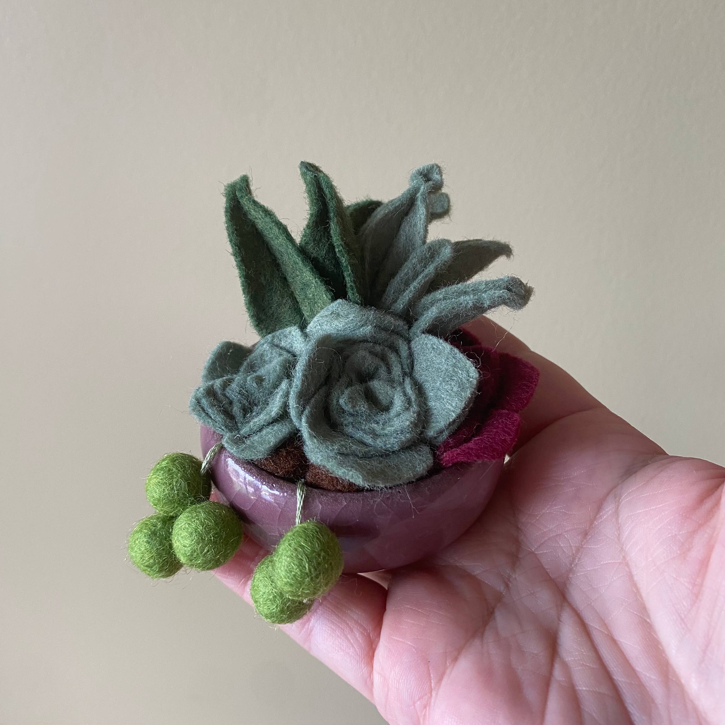 ForgetBKnot - Wholesale Artificial Flowers - Handmade Felt Succulent Arrangement in Colourful Ceramic Pot2