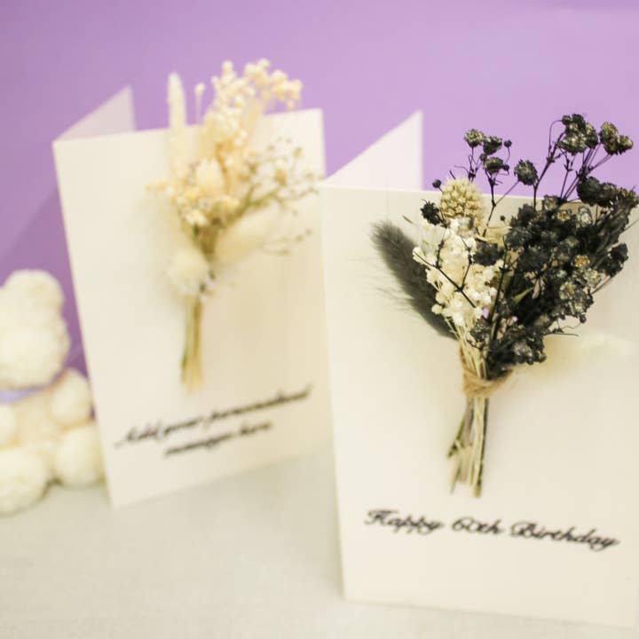 Happy Birthday Personalized Dried Flower Greeting Card for wholesale by Wildestdreams.flowers