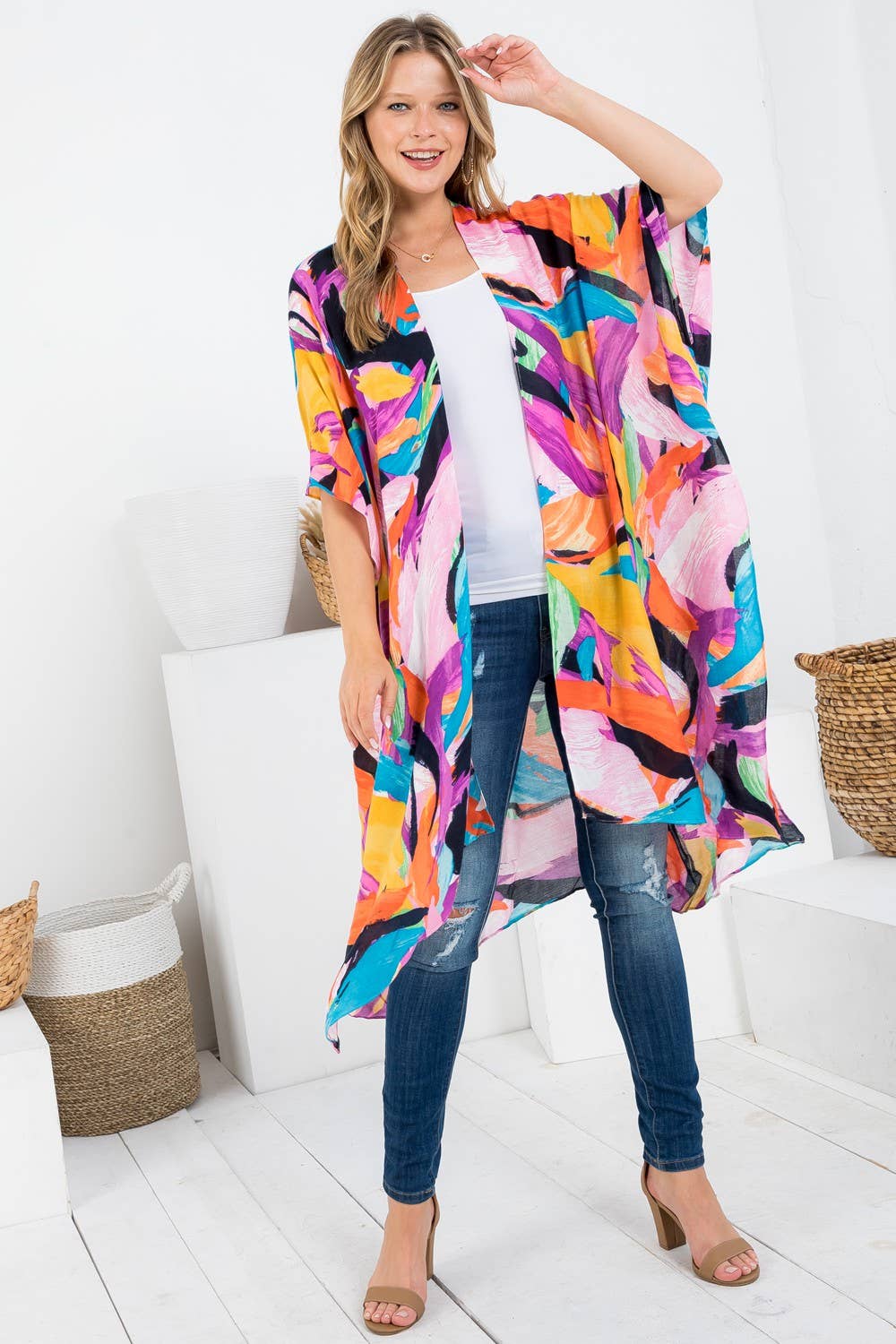 LA Soul - Wholesale Kimono - Women's - COLORFUL SPLASH PRINT KIMONO
