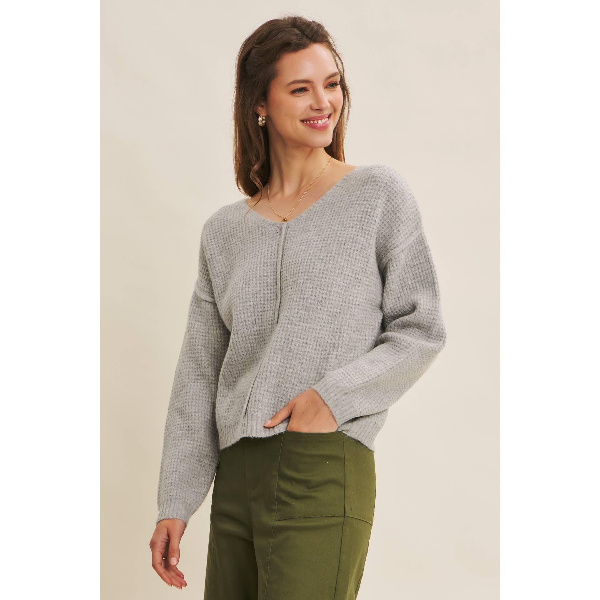 in february - Wholesale Knit Sweater - Women's - KIND TO PLANET WAFFLE SWEATER TOP WITH EXPOSED SEAM4
