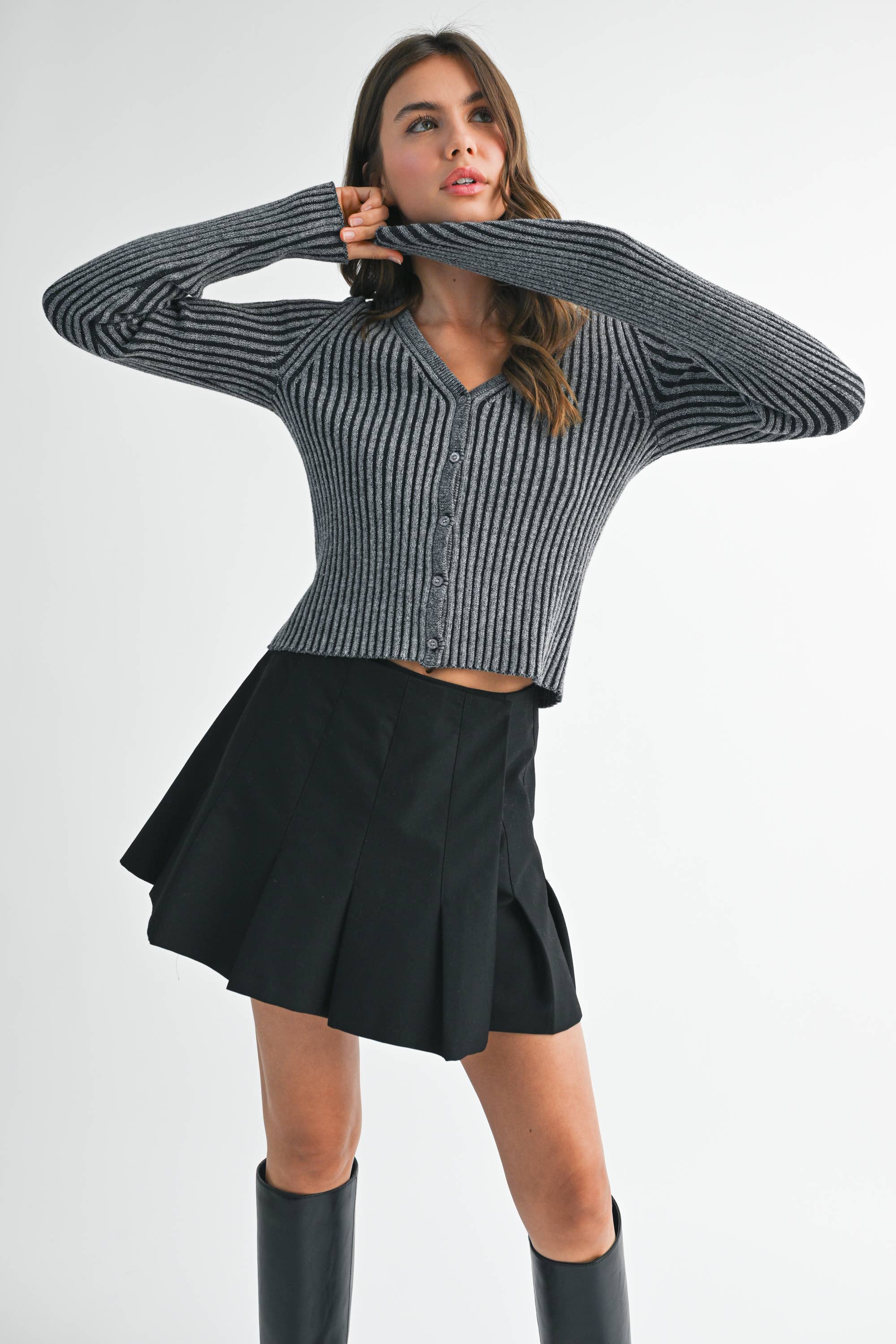 AEMI + CO - Wholesale Cardigan - Women's - 3391GK Ribbed Button-Up Cardigan3