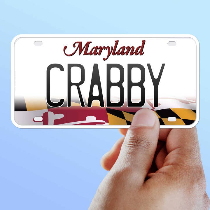 Crabby Maryland License Plate Sticker - Cute MD Crab Decal for wholesale by Sentinel Supply