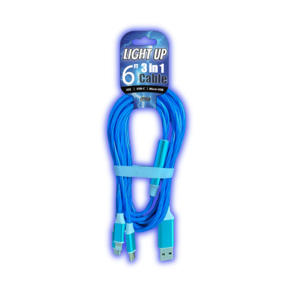 Mila Wholesale - Wholesale Charging Cable - 6 Foot 3-in-1 Light-up Cable4