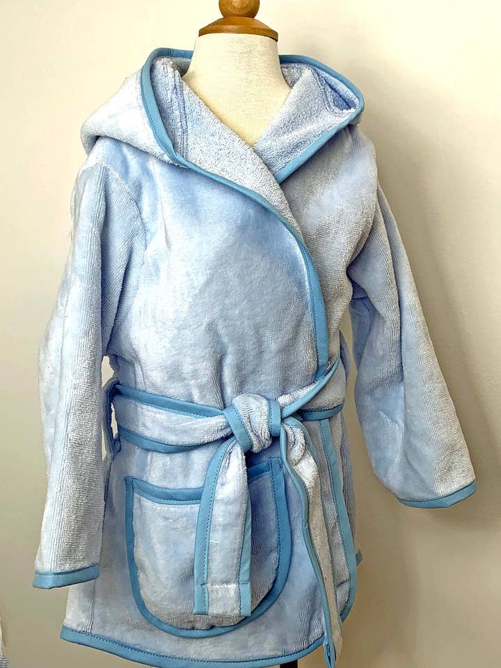 Kids Hooded Cotton Terry Velour Robes USA Made-Style120 for wholesale by Ginas Soft Cloth Shop