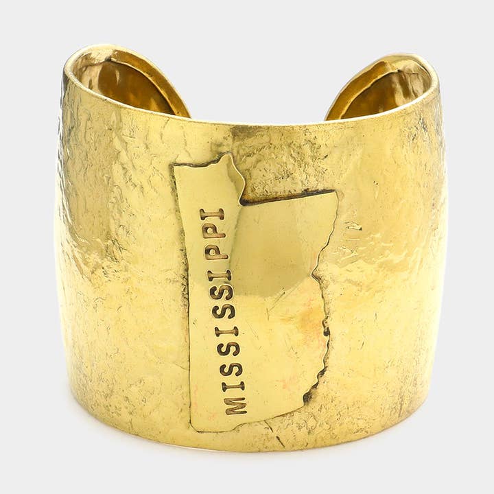 Sensibling Corp. - Wholesale Cuff Bracelet - Mississippi State Map Hammered Wide Metal Cuff Bracelet4