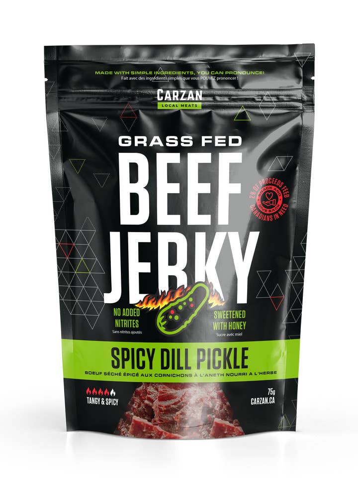 Spicy Dill Pickle Beef Jerky for wholesale by Carzan Local Meats