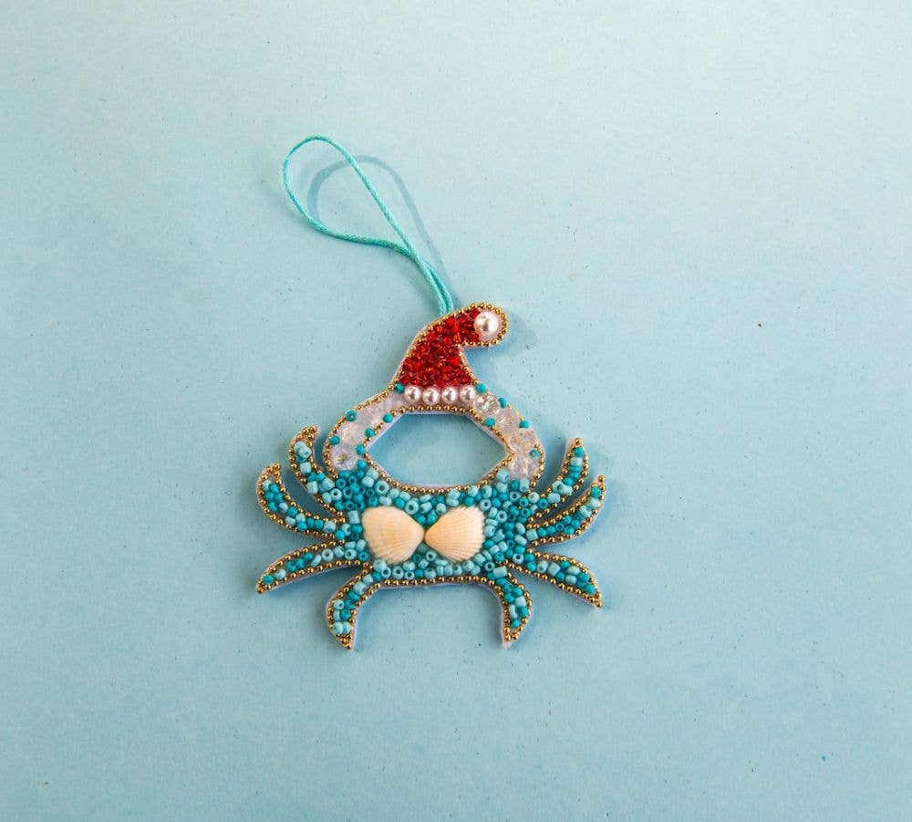 Gypsea Beach Club - Wholesale Ornament - Santa Crab beaded ornament