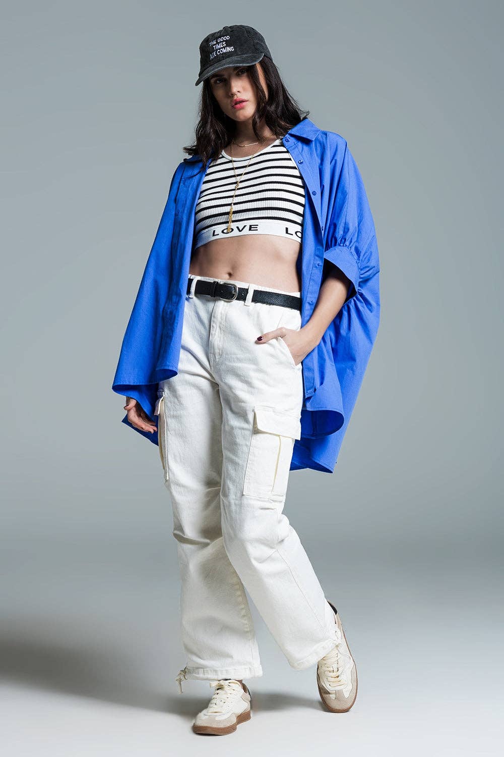 Blå Blå överdimensionerad blus med korta ärmar för wholesale på Faire5