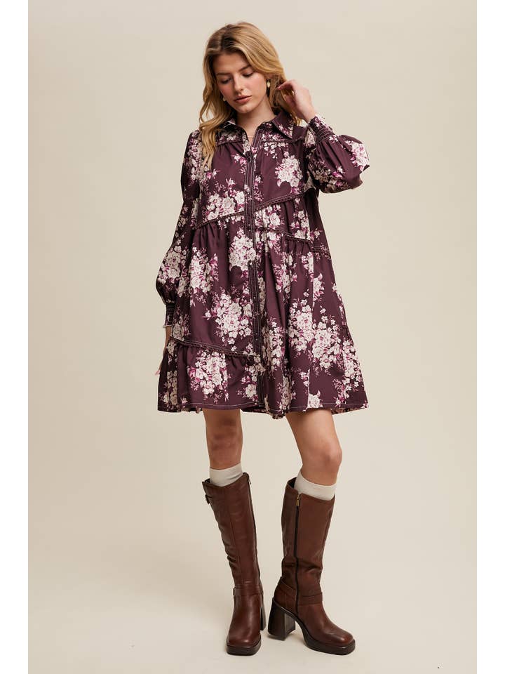 Listicle - Wholesale Dress - Women's - Floral Tiered Shirt Dress LD147020