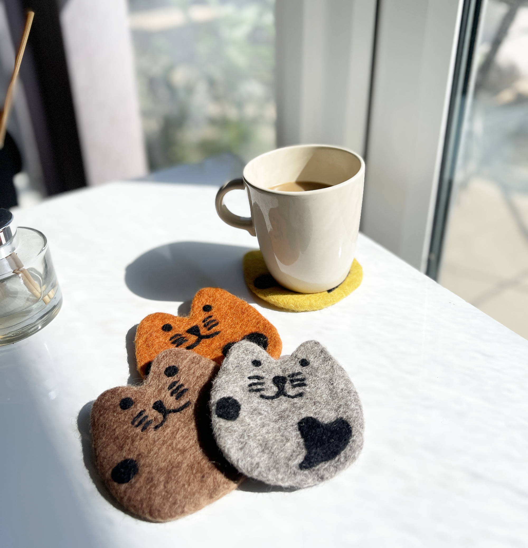 Everest Pet Supply & Gifts – wholesale Coasters – Cat Coaster Set of 4, 100% Wool, Needle Felted, Handmade   1