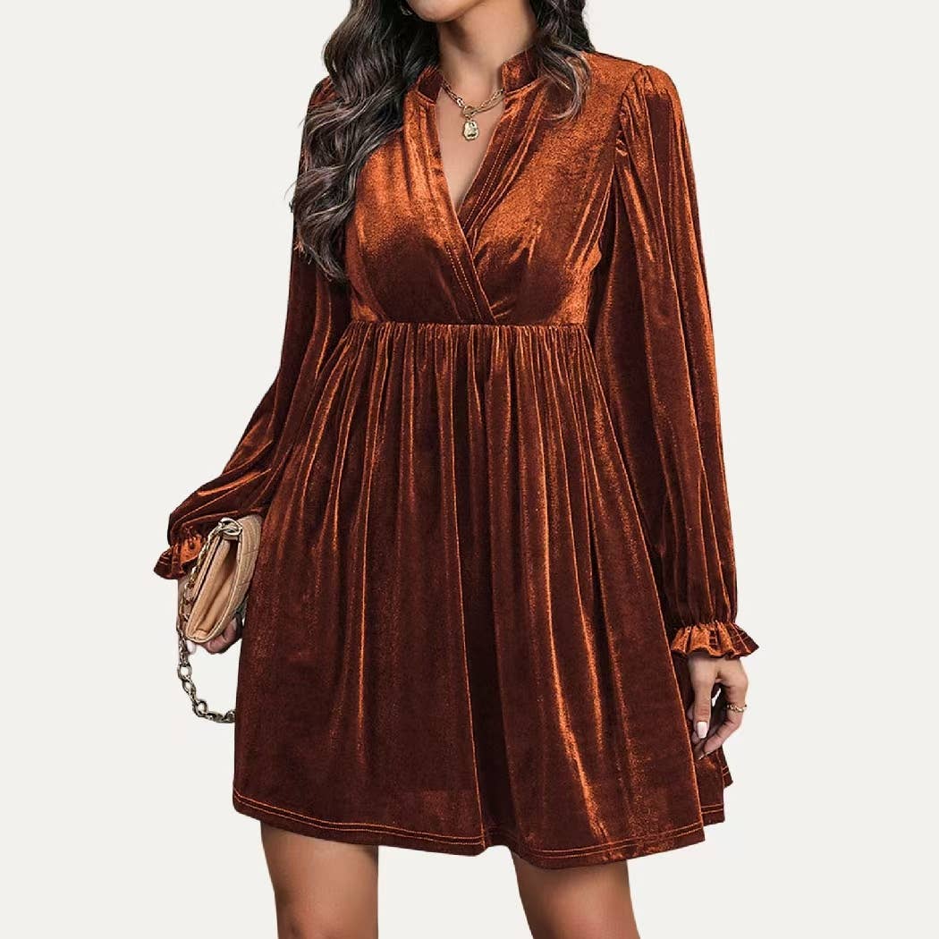 The Moment Collection - Wholesale Dress - Women's - Charming Cutie Velvet Surplice Neck Relax Fit Mini Dress1