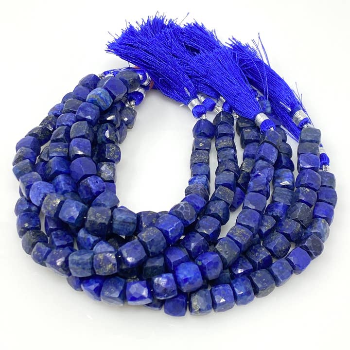 Lapis Lazuli Gemstone Beads, Bulk Wholesale Beads, Lapis Lazuli 3D Cube Box Beads, Jewelry Supplies, 8" Strand for wholesale by Akstar Gems