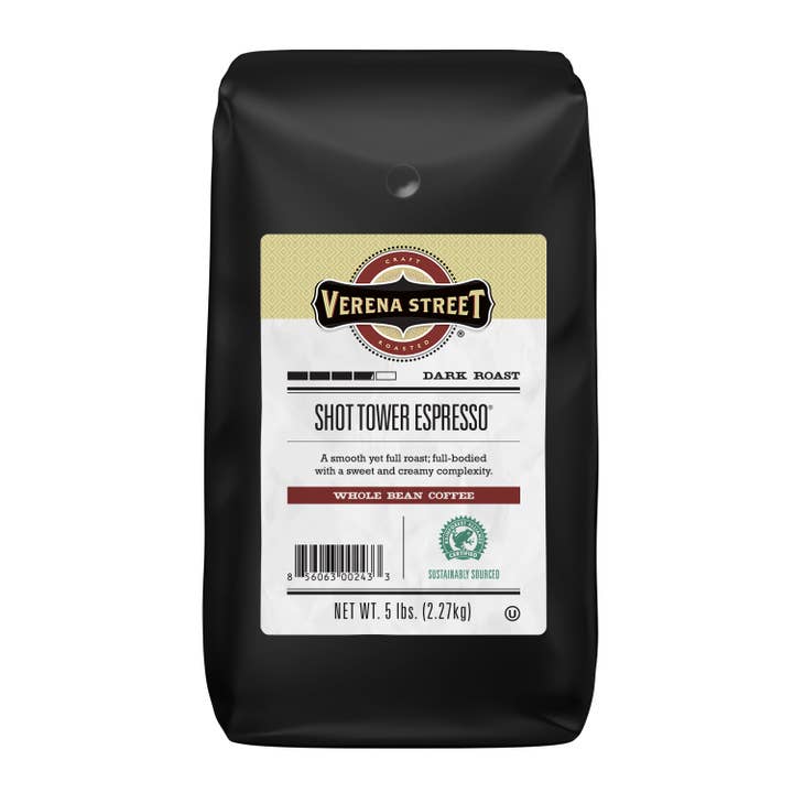 Shot Tower® Espresso 5lb whole bean for wholesale by Verena Street Coffee Co.