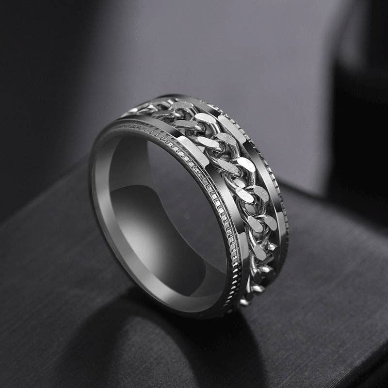 SALINA TRADING INC - Wholesale Band/Stacked Ring - Trendy Chain Design Stainless Steel Couple Rings7