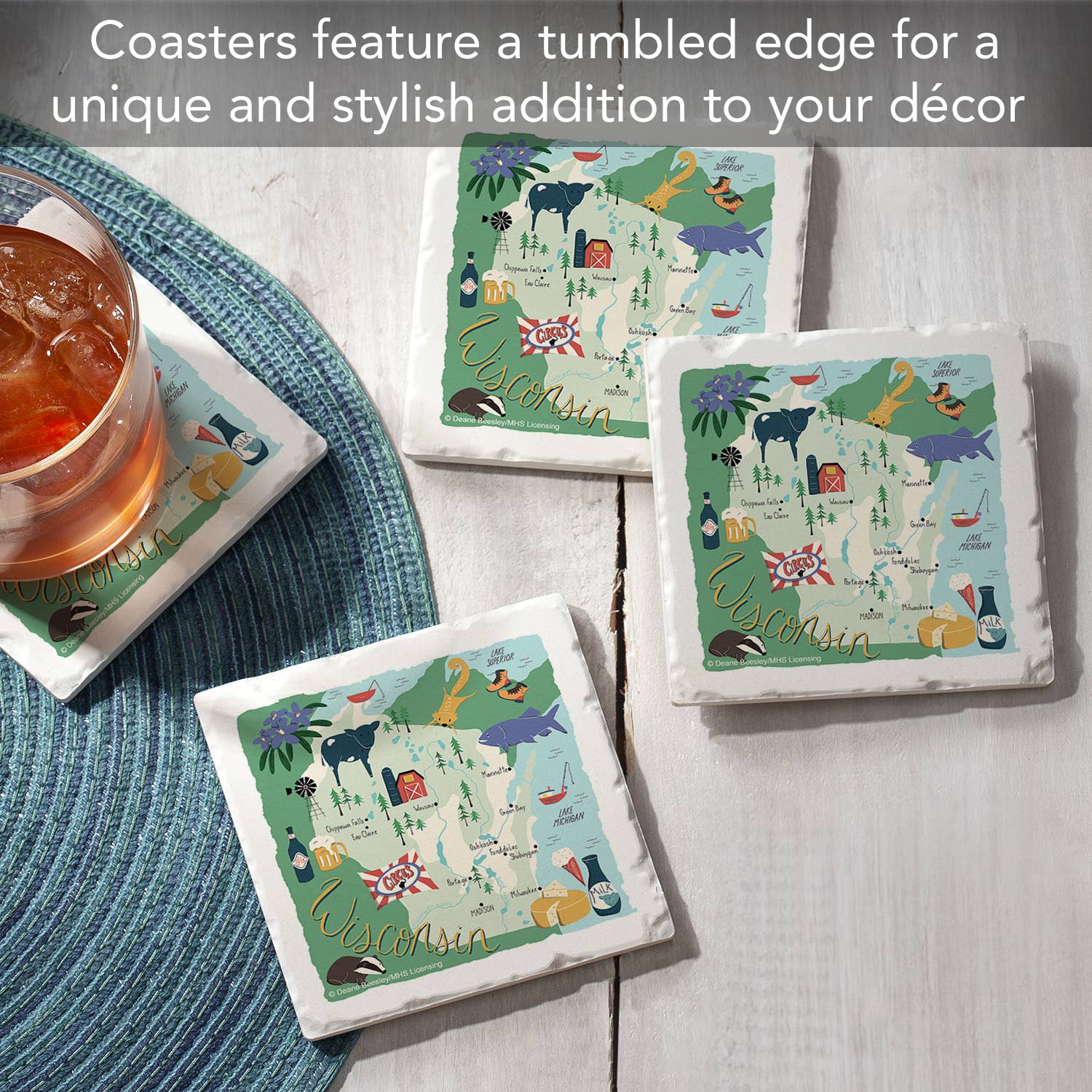 CounterArt/Highland Home/Thirstystone – Großhandel Untersetzer – Thirstystone Wisconsin Home Absorbierende Steinuntersetzer, 4 Stück6