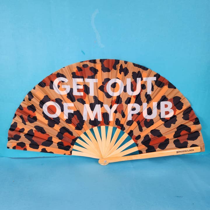 Esci dal mio pub Ventaglio di bambù clack per la vendita all'ingrosso da parte di Dragged out