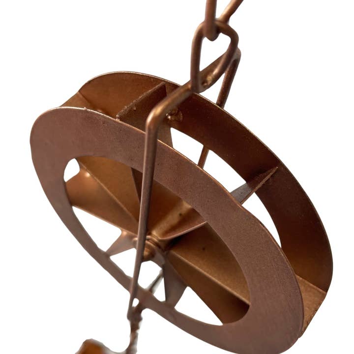 Zeckos - Wholesale Outdoor Ornament/Decor - 78-Inch Metal Rain Chain with 6 Water Wheels & Weighted Bell17
