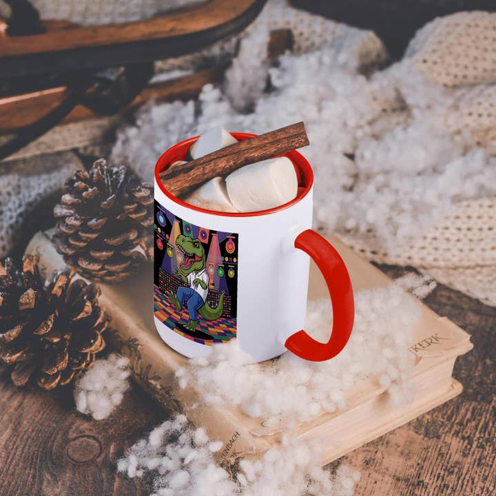 3dRose – Engroshandel Kaffekrus – 3dRose, Sjovt Sødt Farverigt T-rex Dinosaur Disco Dans Abstrakt Retro Satire, Krus5