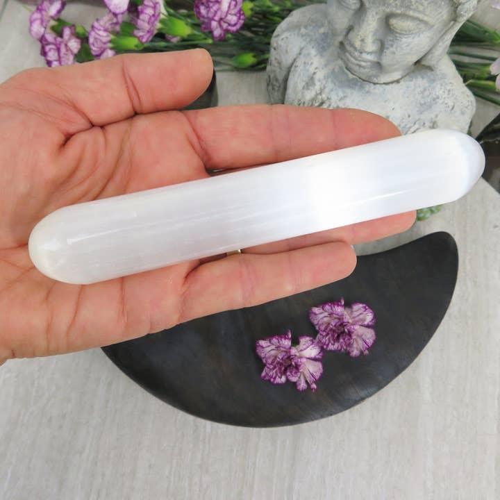 Rock Paradise - Wholesale Spiritual Stone/Crystal - Selenite Crystal Wand - Blunt Ends - Polished Selenite Massage Wand (RK5-46)