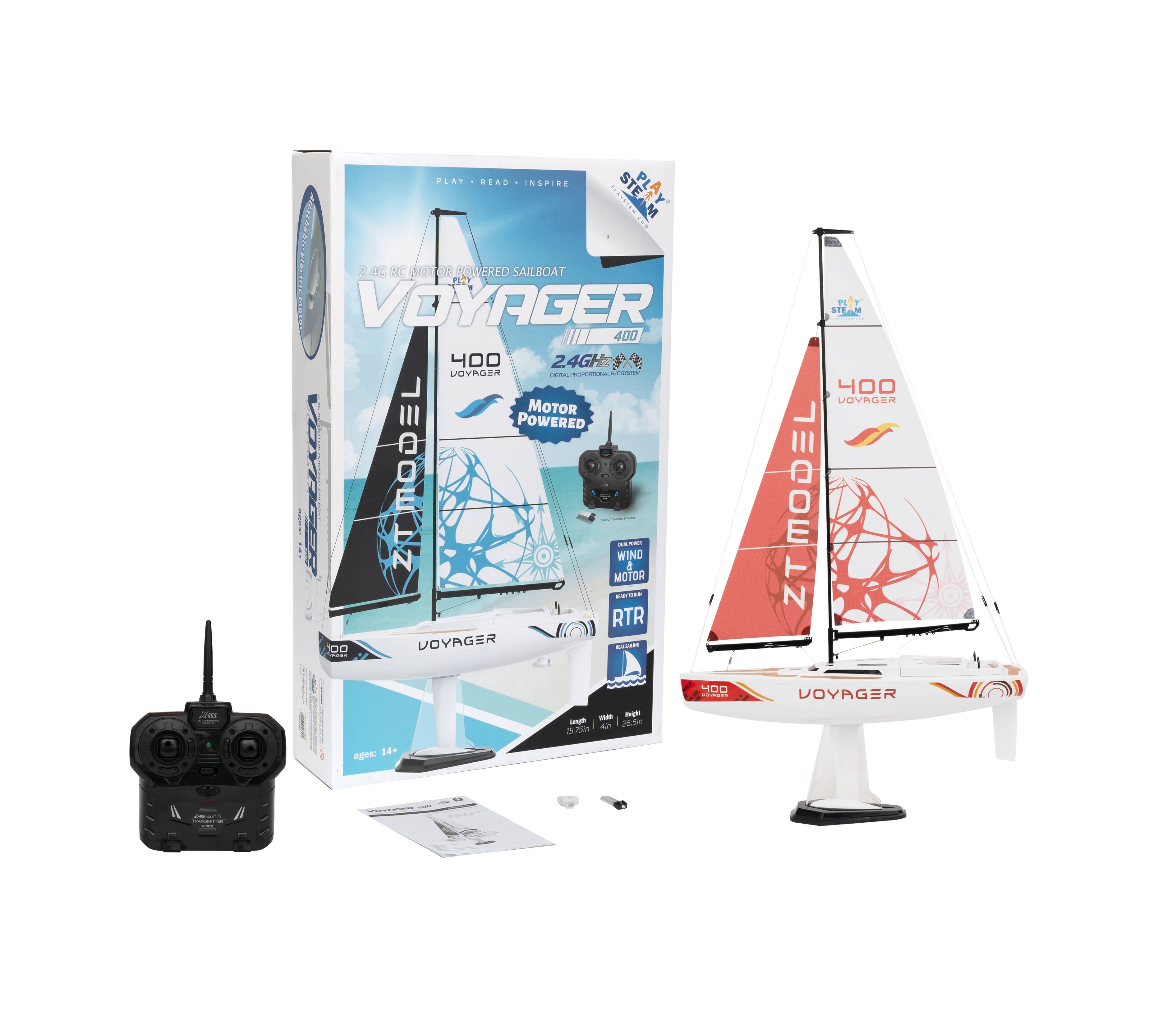 PlaySTEM - Wholesale Toy Set - Kids - Voyager 400 Motor Powered 2.4GHz RC Sailboat - Red4