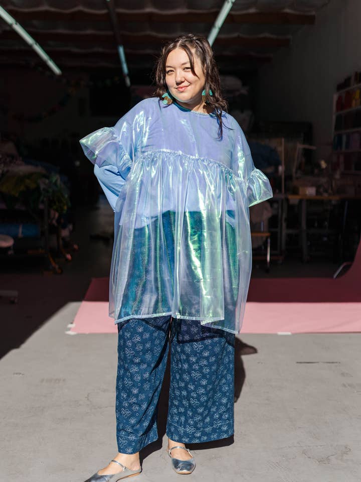 Nettle Studios - Wholesale Dress - Women's - Size Inclusive Plus Size Sheer Blue Ruffle Mini Dress Spring23