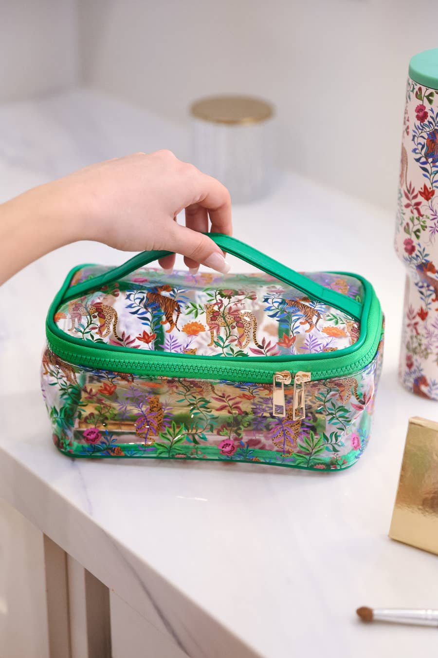 Clear Multi Voyager Zip Bag- Jungle Oasis for wholesale on Faire