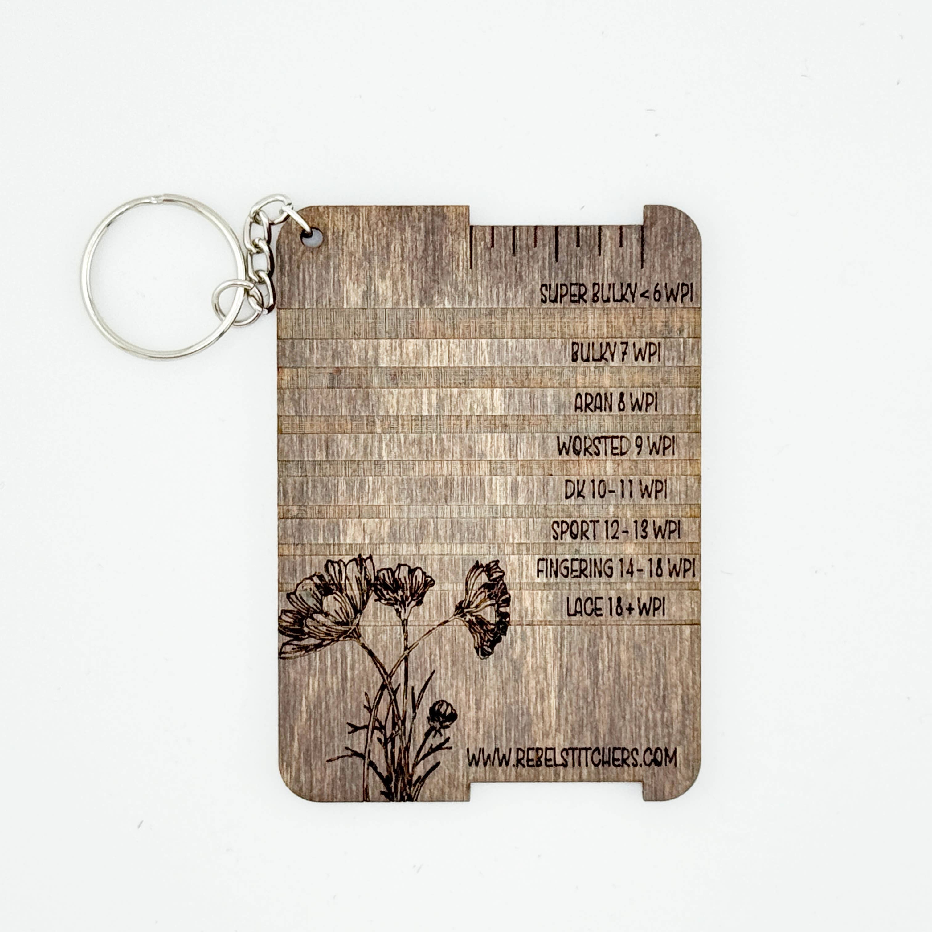 Art by Erica H & Rebel Stitchers – Engroshandel Strikke-/hækleartikler – Garnvægt og Wraps Per Inch (WPI) Måleværktøj – 6,4 x 8,9 cm med valmuer2