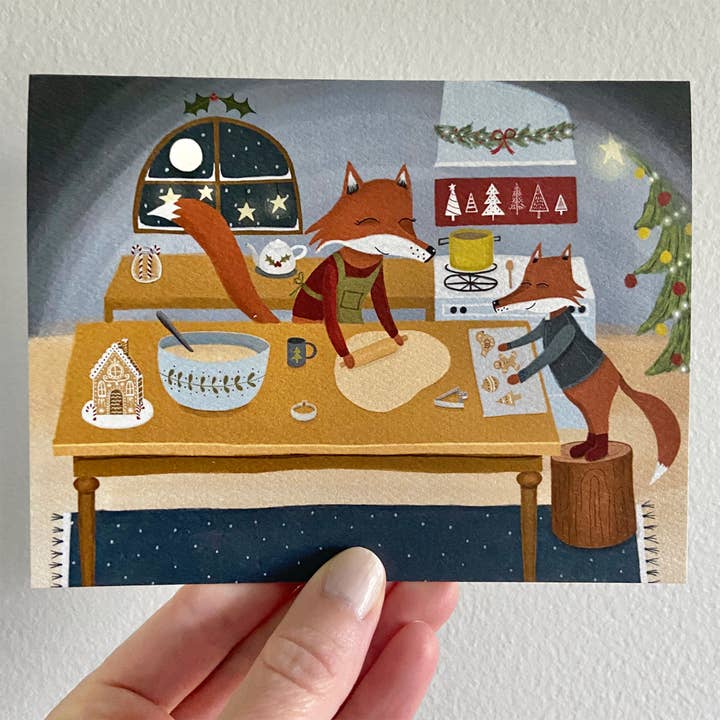 Woken - Wholesale Christmas Card - Foxes Baking Christmas Cookies Holiday Card1