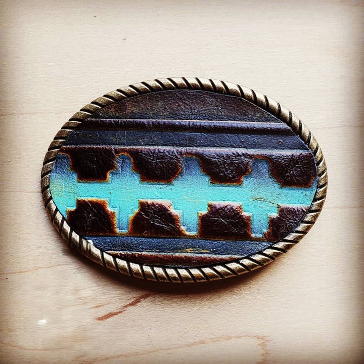 Rope Edge Blue Navajo Leather Belt Buckle 901u for wholesale by The Jewelry Junkie