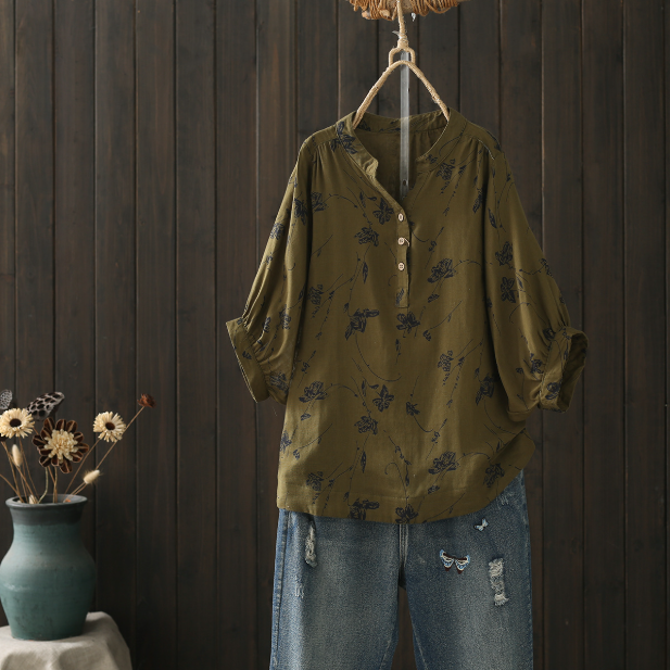 Whisper Mint – wholesale Blus - Dam – Damblus i bomullsgas med V-ringning och tryck7