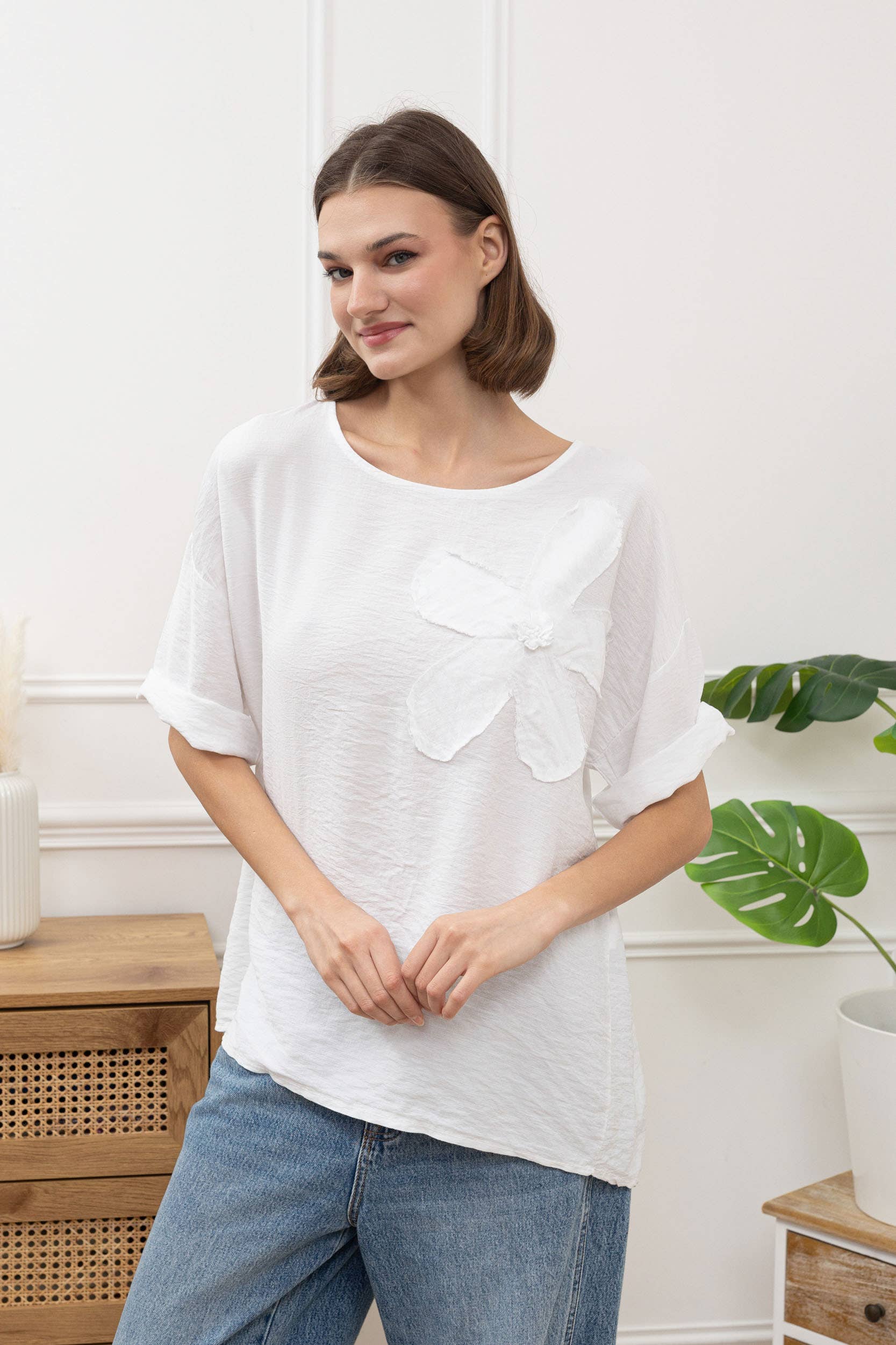 Happy look - Wholesale Blouse - Women's - Viscose Top with Round Neck and Flower Embroidery12