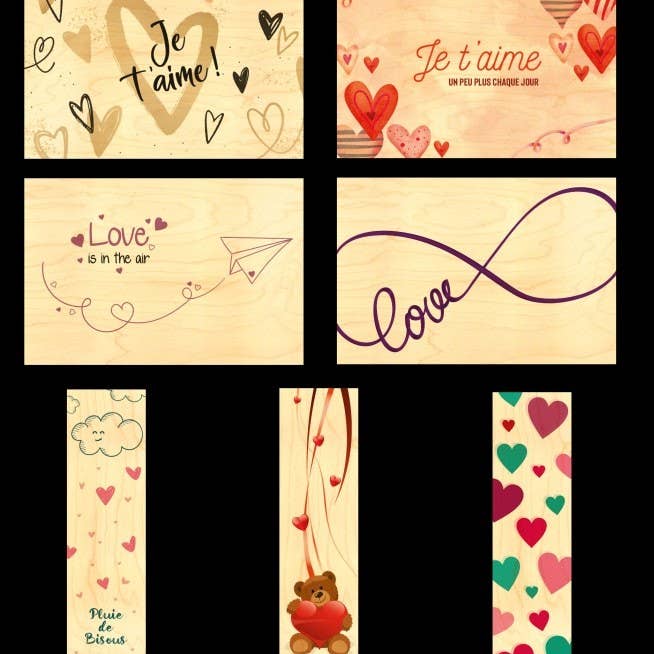 Valentine's Day Love Pack of 4 Cards and 3 Bookmarks for wholesale by Hironwoods