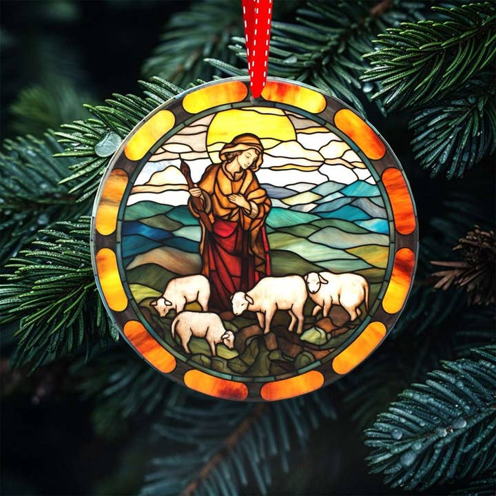 Peeping Tom's Cottage - Wholesale Ornament Set - Heavenly Glow - Set of 7 Stained Glass Nativity Scene Ornaments for Christmas Tree Decor2