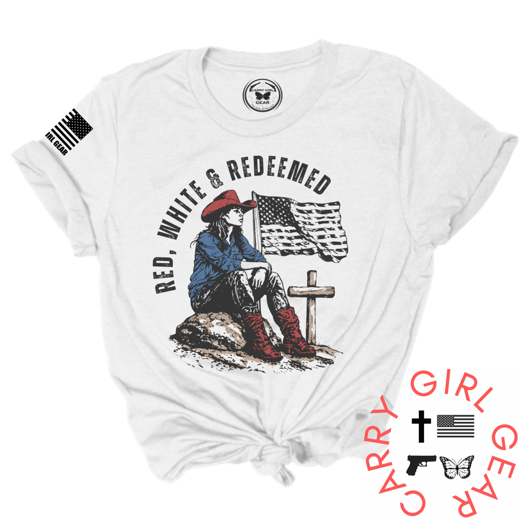 CG GEAR - Wholesale Screen Printed T-Shirt - Women's - RED, WHITE & REDEEMED TEE0