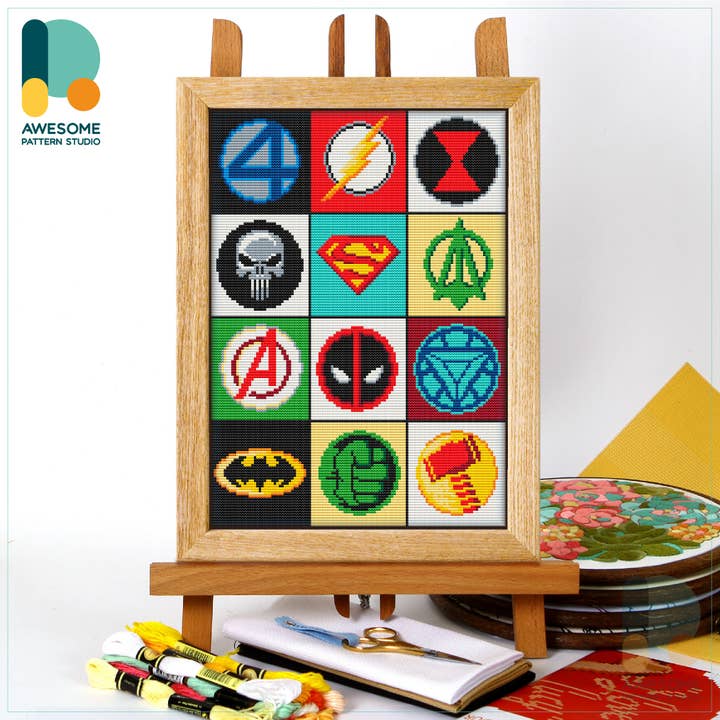 CS1687-2 Super Heroes Emblems, Counted Cross Stitch Kit for wholesale by Awesome Pattern Studio