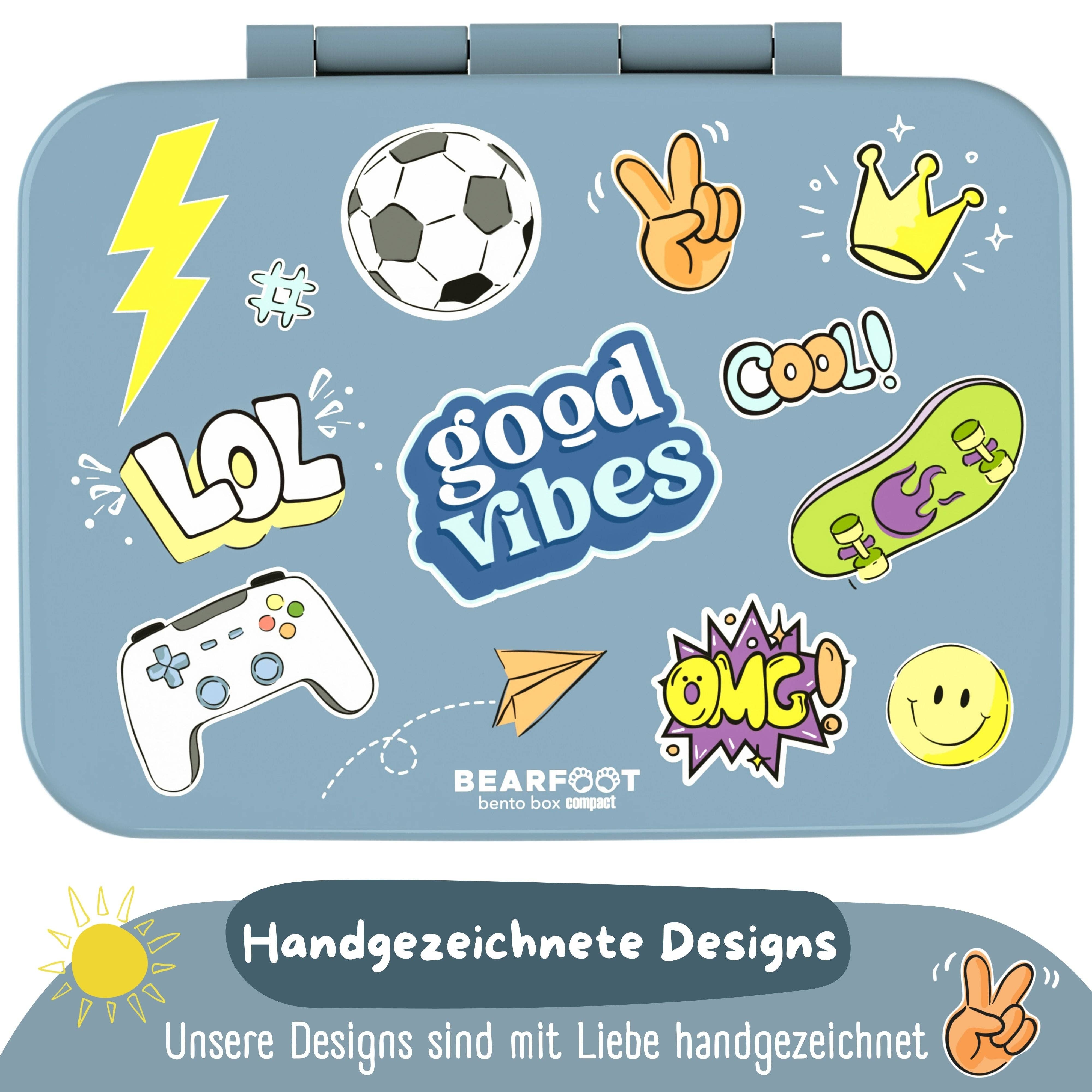 BEARFOOT – Großhandel Lunchbox/-tasche – Kinder – Brotdose mit Fächern, leicht & auslaufsicher - Sticker blau7