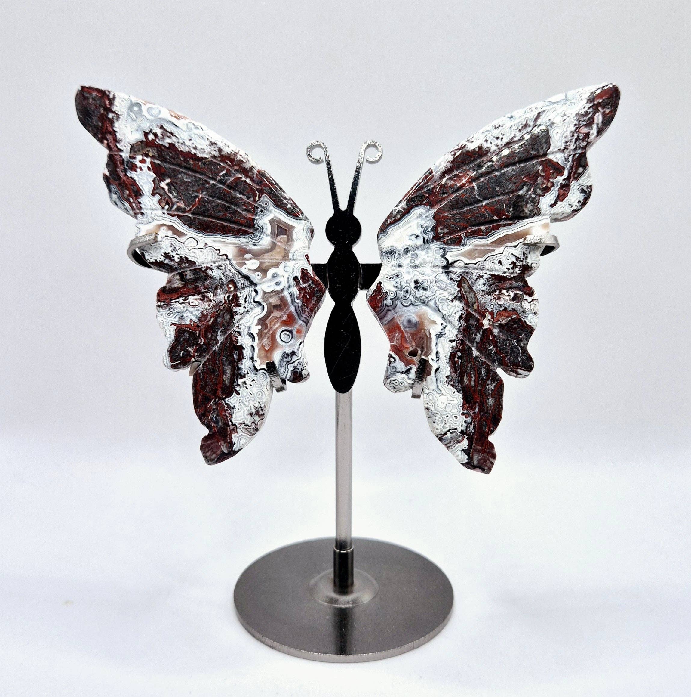 Moonlight Gemstones - Wholesale Tafelbladdecoratie - Mexican Agate Butterfly Crystal Carving with Metal Stand4